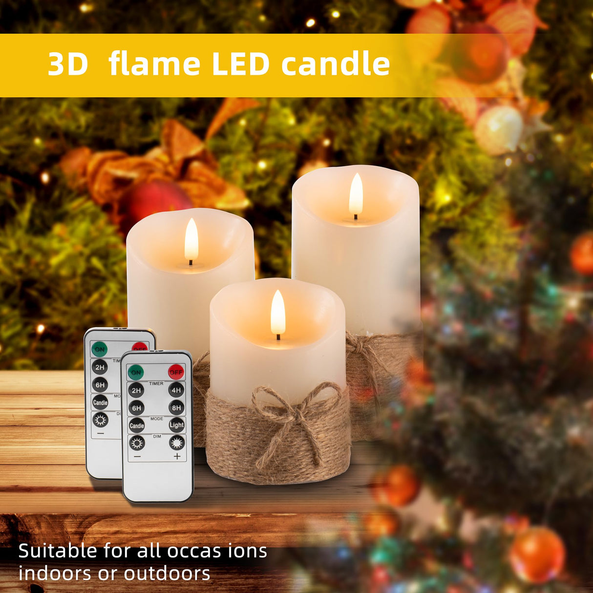AKU TONPA Flameless Candles Battery Operated Pillar Real Wax Electric LED Candle Gift Set with Remote Control and Timer, 4" 5" 6" Pack of 3 (Ivory Wax with Hemp Rope) AKU TONPA