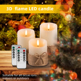 AKU TONPA Flameless Candles Battery Operated Pillar Real Wax Electric LED Candle Gift Set with Remote Control and Timer, 4" 5" 6" Pack of 3 (Ivory Wax with Hemp Rope) AKU TONPA
