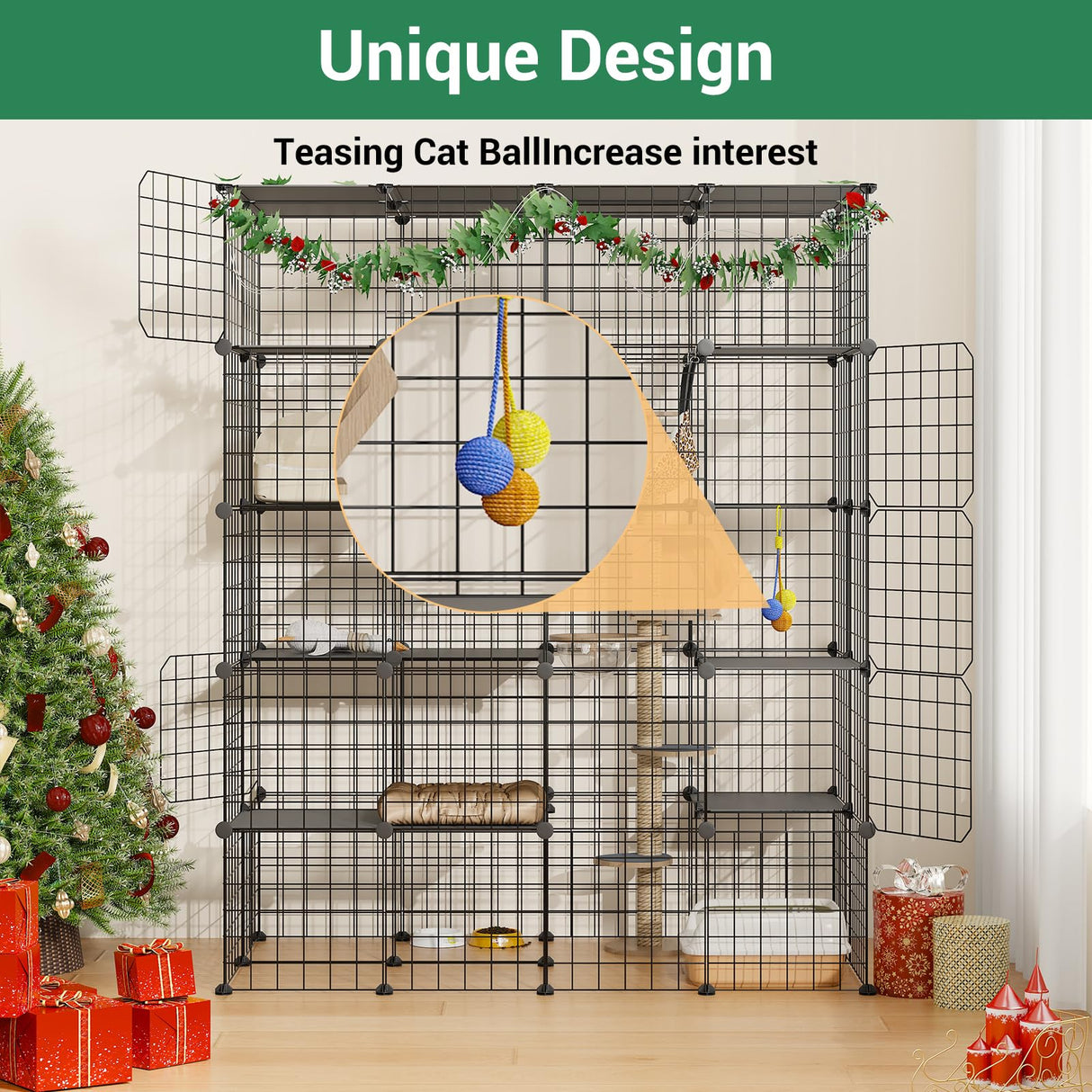 LotFun Large Cat Cage, 5-Tier DIY Catio Outdoor Cat Enclosure, Cat House with 5 Door 12 Jumping Platforms Hammock, Detachable Patio Cat Crate Ideal for 1-4 Cats LotFun