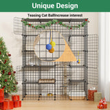 LotFun Large Cat Cage, 5-Tier DIY Catio Outdoor Cat Enclosure, Cat House with 5 Door 12 Jumping Platforms Hammock, Detachable Patio Cat Crate Ideal for 1-4 Cats LotFun
