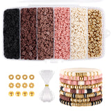 Funtopia 5200+ Pcs Brown Clay Beads Bracelet Making kit, Heishi Beads Polymer Clay Beads for Jewelry Making, Friendship Bracelet Kit with Gold Beads Charms for Girls Adults (6mm) Funtopia