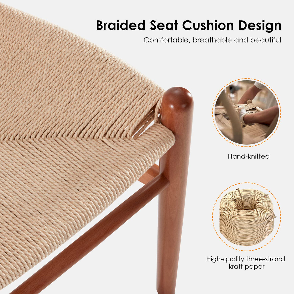 STARY Fully Assembled Wishbone Rattan Dining Room Chairs, Set of 2, Walnut STARY