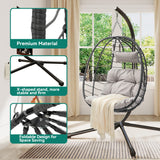 YITAHOME Hanging Egg Swing Chair Outdoor Wicker Hammock Chairs Indoor with Steel Stand UV Resistant Cushion 350lbs for Patio, Bedroom, Garden and Balcony, Gray YITAHOME