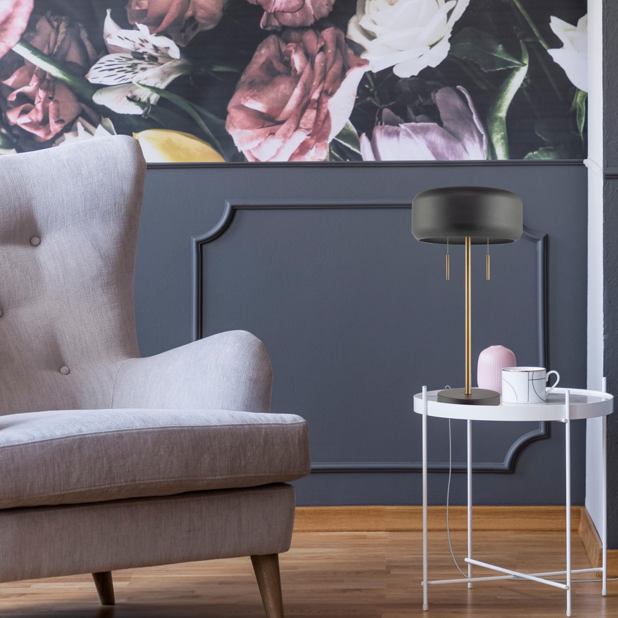 Globe Electric 67347 22" 2-Light Table Lamp, Metallic Dark Gray, Table Lamp for Living Room, Dual Pull Chains, Lamps for Bedrooms, Nightstand, Room Décor, Home Improvement, Home Office Accessories Globe Electric