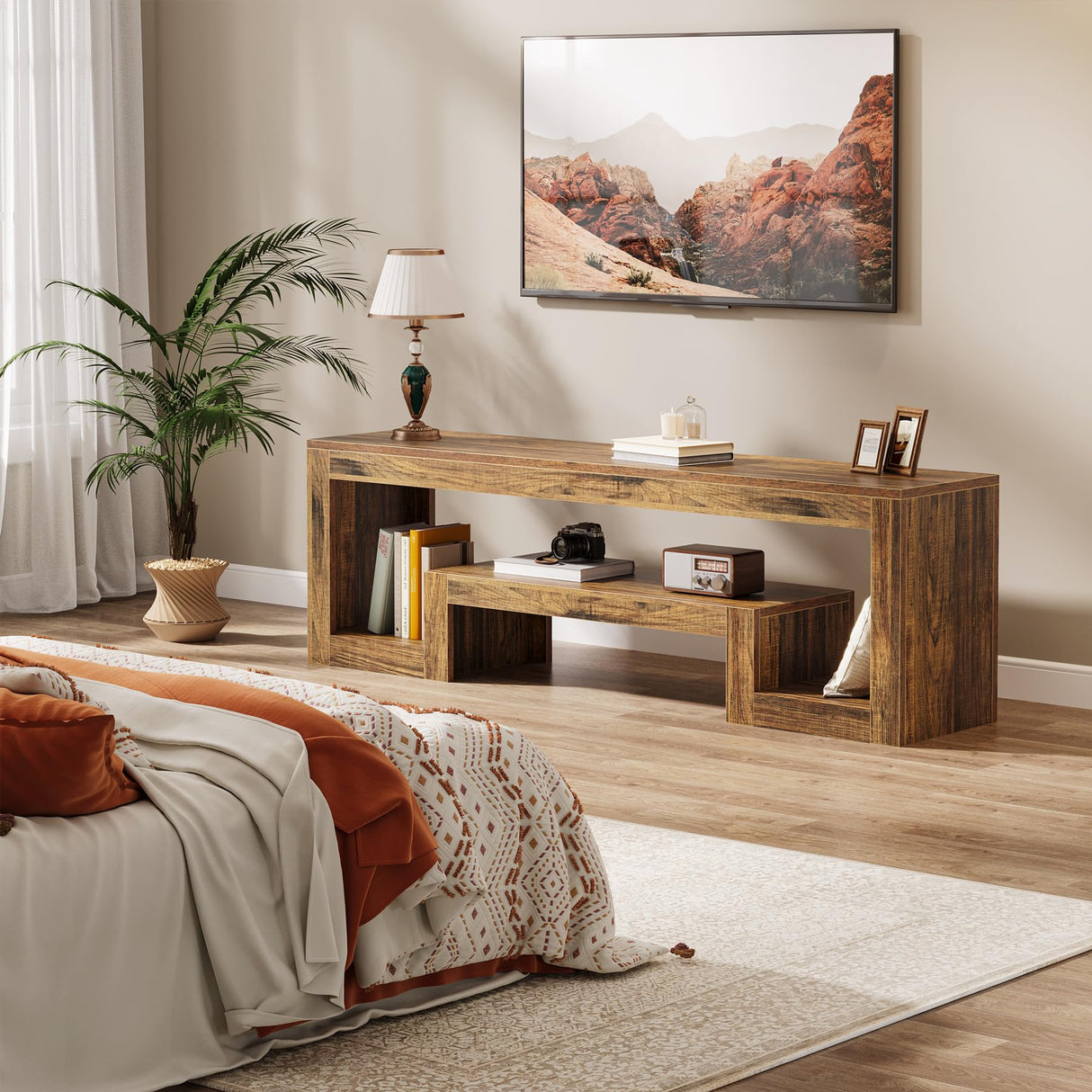 Tribesigns 63-Inch TV Stand for 55/60/65/75-Inch TVs, Farmhouse Entertainment Center with Open Storage Shelves, Rustic Brown Television Console for Living Room, Bedroom Tribesigns