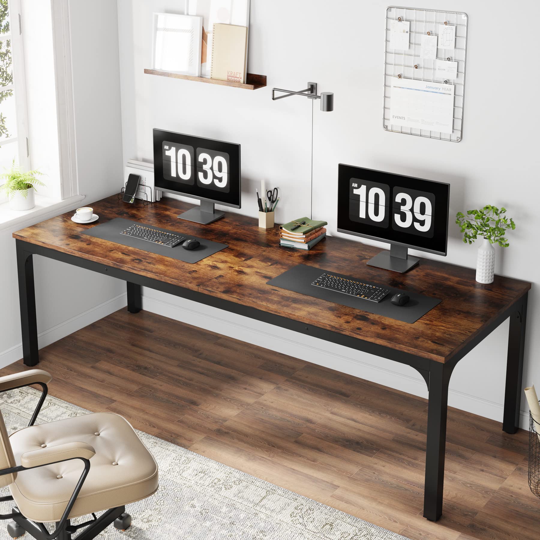 LITTLE TREE 78.7 Inches Extra Long Two Person Office Desk,Double Workstation for Home Office - WoodArtSupply