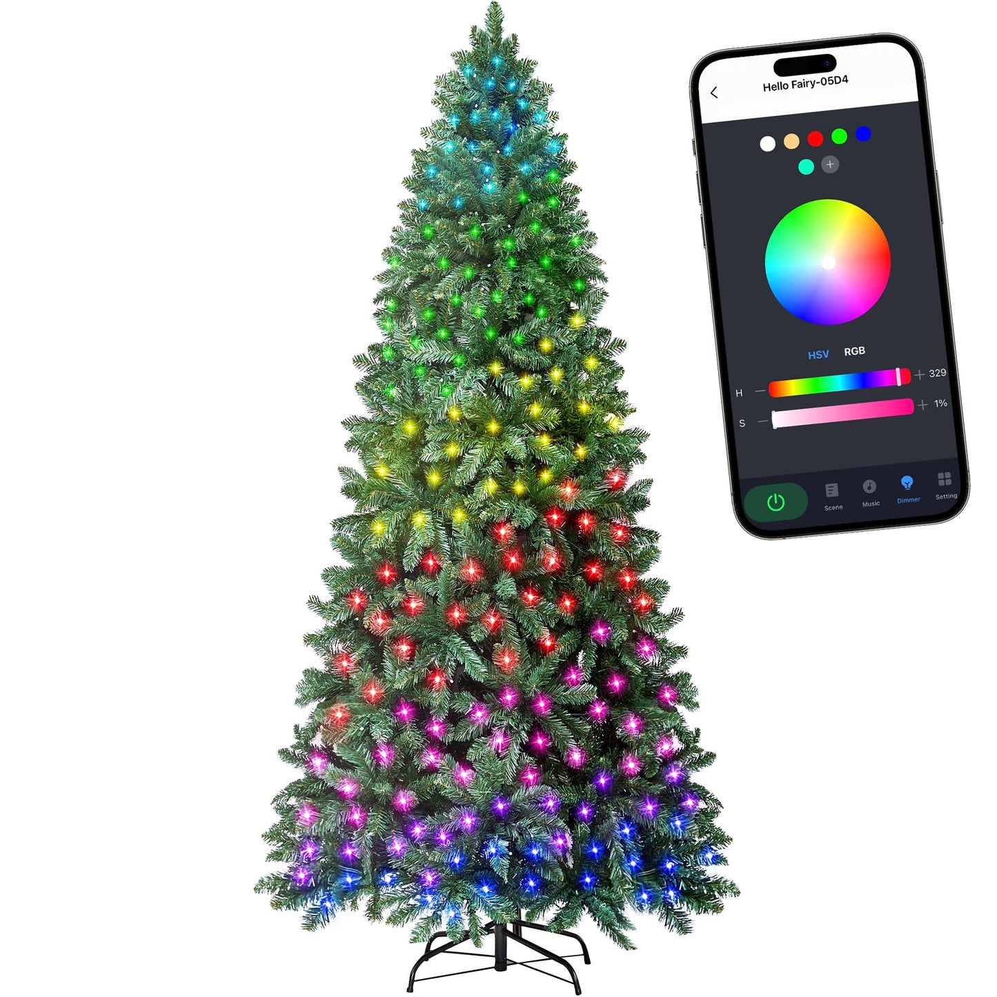 HOLLO STAR 9ft Prelit Christmas Tree with 590 LED Lights, Artificial Christmas Tree with App-Controlled Multi-Color RGB Lights, 2093 Branch Tips, Easy to Assemble, for Home, Party