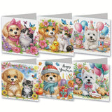 MaiYiYi 6 Pack DIY Cute Dog Diamond Art Greeting Cards Kit Cat Greeting Card Diamond Art Kits for Adults Little Pet Diamond Painting Greeting Cards for Family Friends Holiday Birthday MaiYiYi