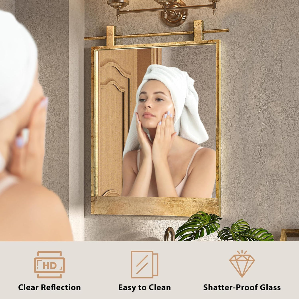 NXHOME Gold Bathroom Mirror 20" x 28" Brushed Gold Rustic Rectangle Metal Framed Barn Door Farmhouse Bathroom Vanity Mirror for Over Sink, Foyer Entryway Decor NXHOME