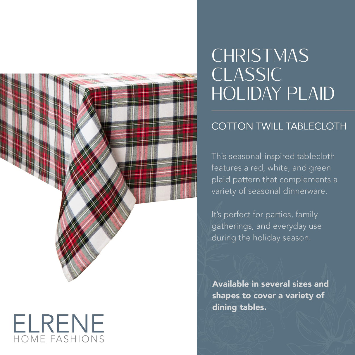 Elrene Home Fashions Christmas Classic Holiday Plaid Cotton Tablecloth, Holiday Table Decor, 60" X 84", Oblong Elrene