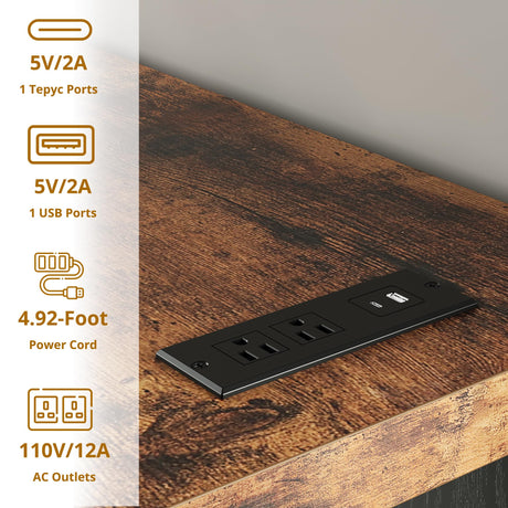 LIKIMIO 59" 6 Drawers Dresser for Bedroom, Power Strip, Farmhouse Large Wood Dressers & Chest of Drawers with Wide Storage Cabinet, Rustic Brown & Black LIKIMIO