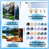 Fycert Paint by Numbers Kit for Adults Kids - Crafts DIY Paint by Numbers Kits for Beginners - Color by Numbers Pack on Canvas Painting Kit - Acrylic Paint on Mountains Lake Fycert