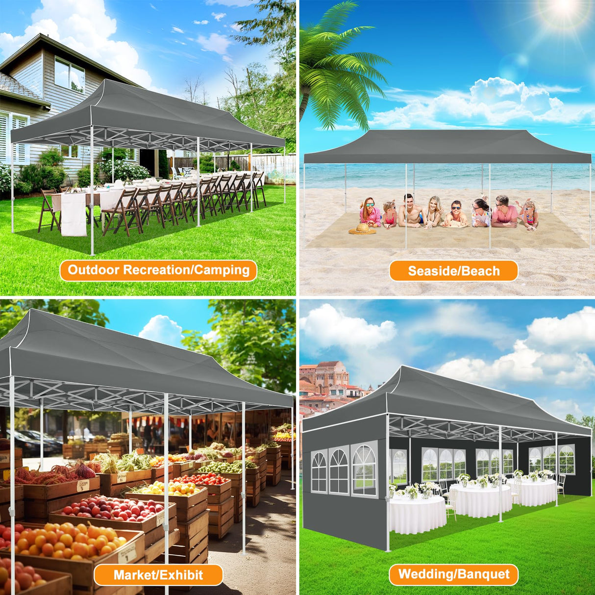Hoteel Canopy 10x30 Heavy Duty Pop Up Canopy Tent with 8 Sidewalls,UPF50+ and Waterproof 1500mm,3 Height Adjustable,Upgraded Hexagonal Pipe,Commercial Instant Tent,for Picnic,Parties,Wedding,Grey Hoteel
