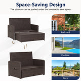 RELAX4LIFE Wicker Patio Outdoor Daybed - Rattan Day Bed Lounger with Loveseat & Storage Ottoman, Sunbed Sofa Set w/Cushions, 4-Level Adjustable Backrest & 2 Retractable Trays, Patio Daybed (Navy) RELAX4LIFE