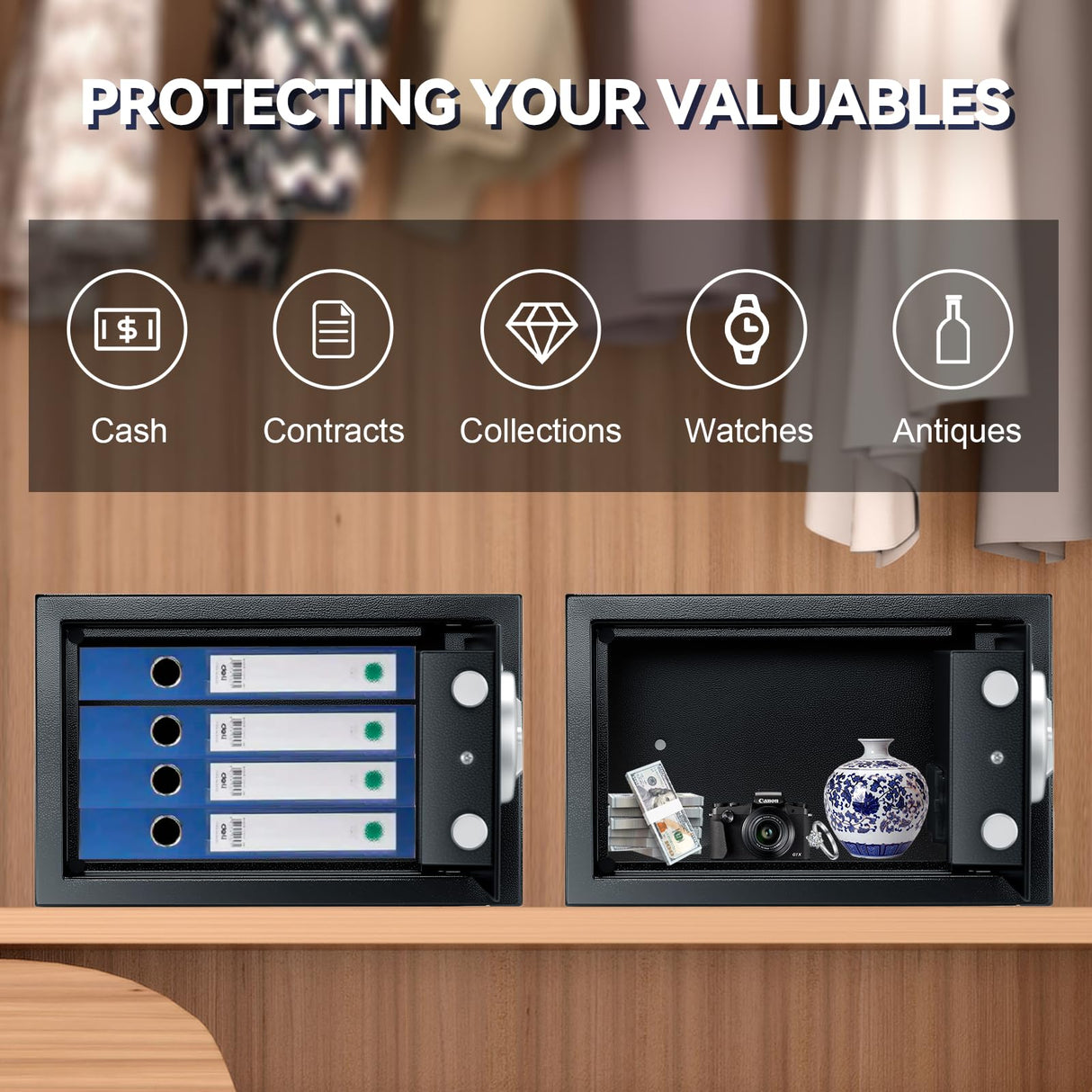 DASHEENCO 0.5 Cuft Steel Security Safe, Lock Box with Electronic Keypad & Emergency Keys, Anti-Theft Home Safe Box for Cash, Documents, Handguns, Jewelry, Black DASHEENCO