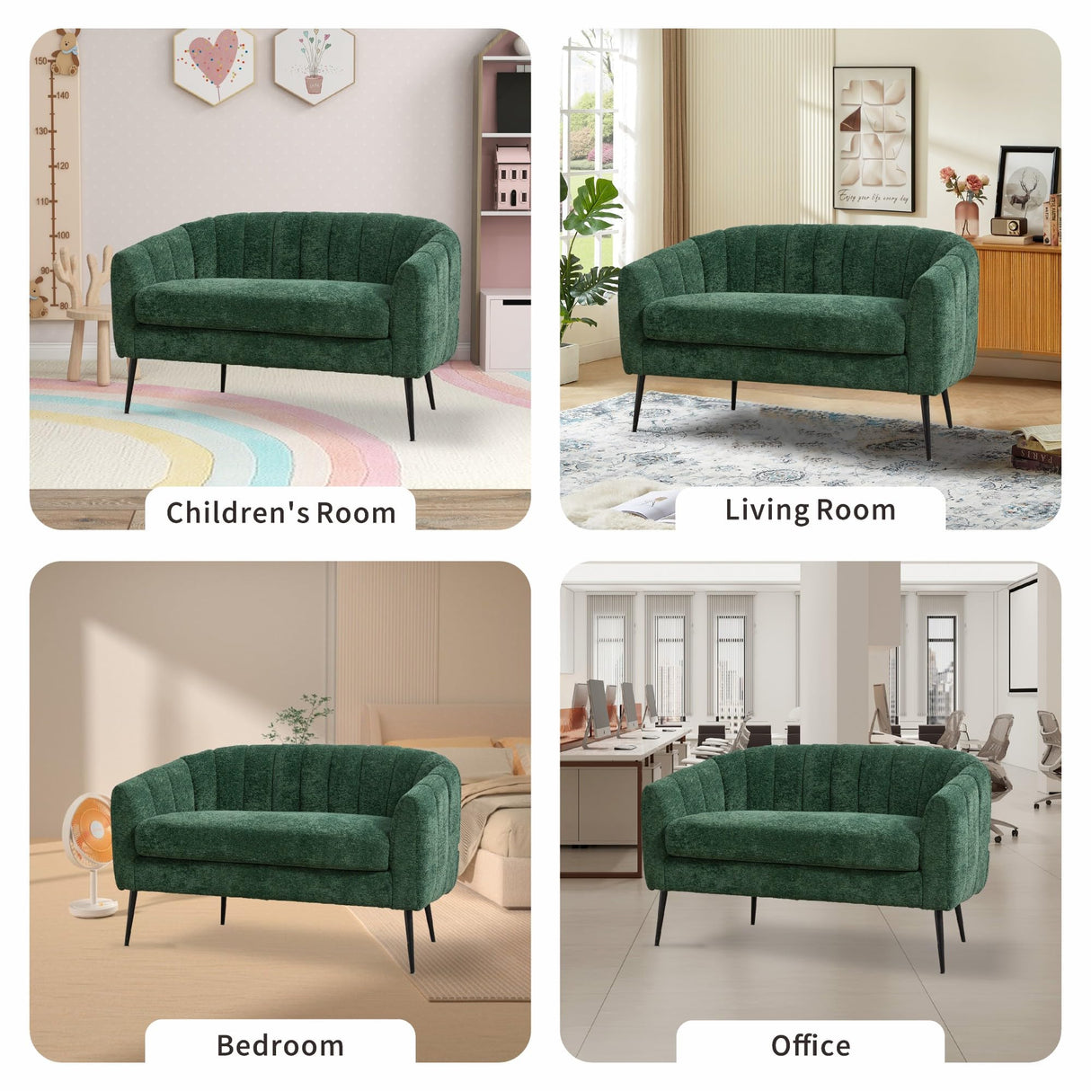 Sinzho & Wiyfun 50.2'' Upholstered Small Loveseat Sofa Chenille 2-Seat Couch Settee Love Seat for Small Space Mini Room, Green Sinzho & Wiyfun