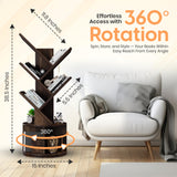 UniRodea Rotating Bookshelf Tree, 5 Tier Space Saving Narrow Bookcase, Unique 360° Spinning Tower, Premium Wood Corner Book Shelf for Kids or Office, Tall Standing Storage Organizer UniRodea