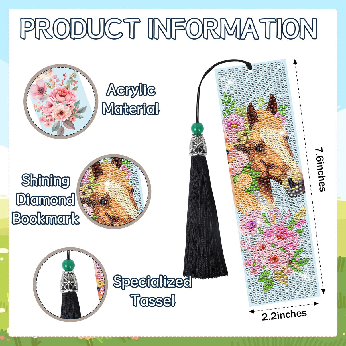 Sitsink Diamond Horse Art Kits - 6 Pc Diamond Painting Bookmarks with Tassels, Acrylic Book Markers for Adults, Horse Lover Gifts Sitsink