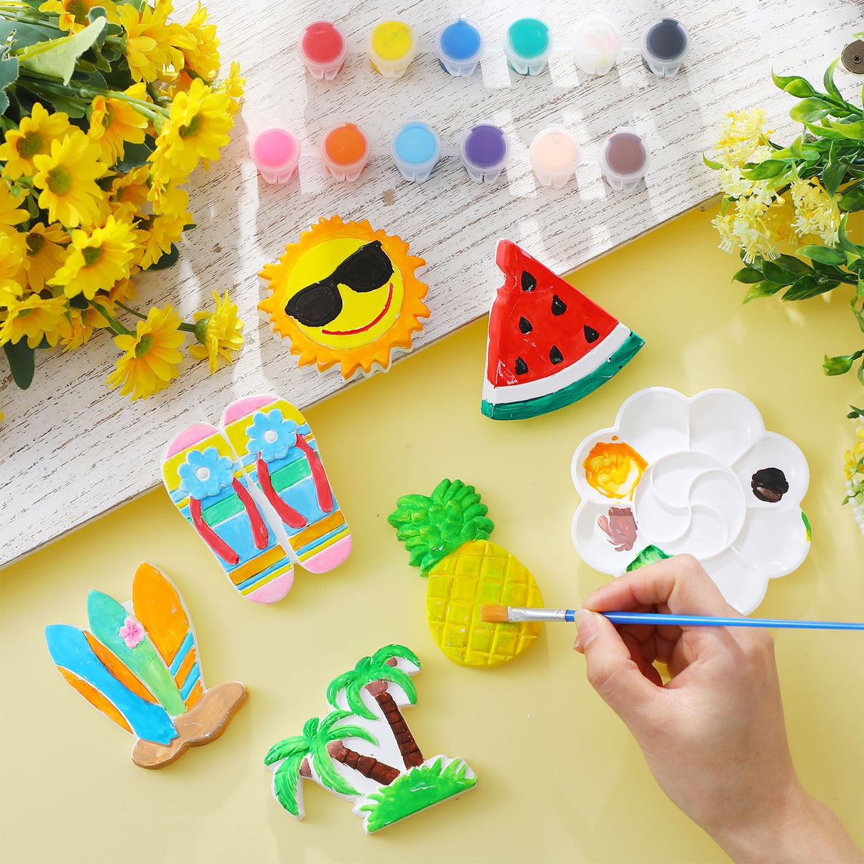 WinnerWhy 24 Pcs Summer Beach DIY Painting Ceramic Kit for Kids Paint Your Own Ceramic Unpainted Plaster Figurines with Tools for Kids Adults Home School Activity Party Favor(Summer) WinnerWhy