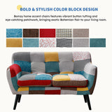 Bonzy Home Modern Boho Loveseat Couch Sofa Chair for Living Room Bedroom, Upholstered Colorful Plaid Fabric 2-Seat Love Seat Sofa with Wood Leg for Small Space, One Loveseat Bonzy Home