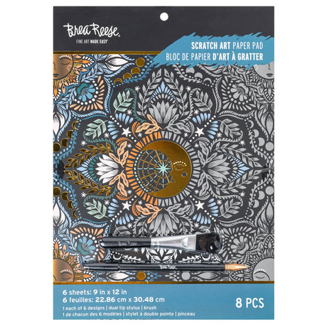 Brea Reese: Scratch Art Paper Pad - Moon & Sun - 6 Designs, Metallic Guided Art, Dual-Tip Stylus & Brush, Easy-to-Frame 9x12 Pages, Adult Craft Kit Brea Reese