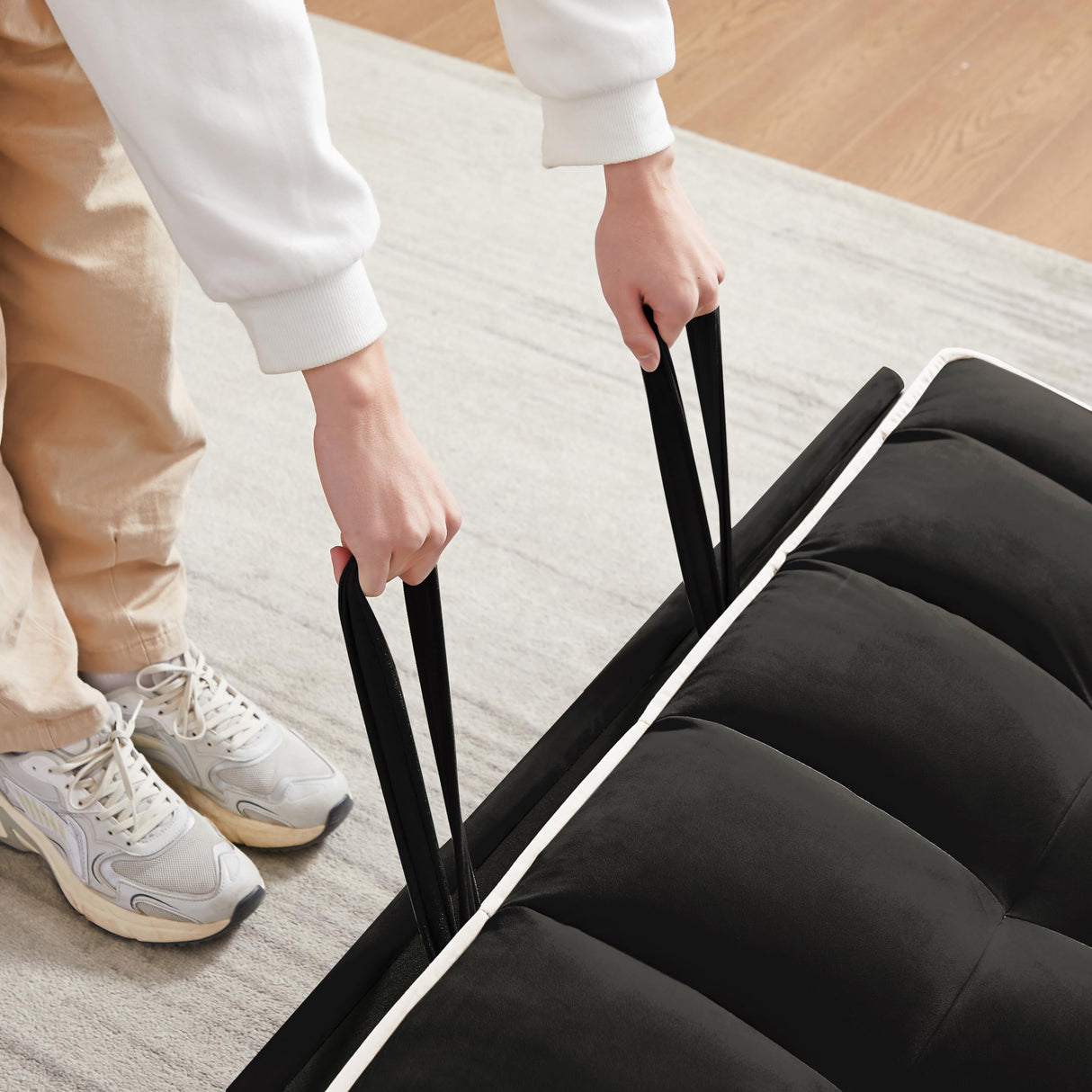 KTATK 1 Versatile Foldable Loveseat Sofa Bed in 3 Lengths,with Adjustable Back and USB Port,Modern Velvet Pull-Out Couch Bed,w/Ashtray & Swivel Phone Stand,for Living Room,Bedroom,Black KTATK