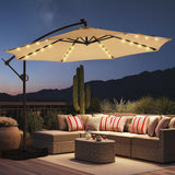 HOMSHADE 10ft Solar Lights Offset Cantilever Patio Umbrella - with Light and Base, LED Lighted Offset Hanging Patio Outdoor Market Umbrella UPF50+ UV Protection with Easy Tilt and Crank (Beige) HOMSHADE