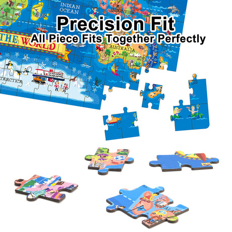 MOTYAWN 200 Pieces World Map Puzzle for Kids & Adults, World Map Jigsaw Puzzle Floor Puzzles Toddler Geography Educational Toys for Boys and Girls, Globe Atlas Puzzle Maps for Kids Learning Games MOTYAWN