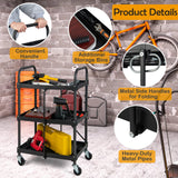 Nightcore Folding Utility Cart, 3-Tier Food Service Cart w/Lockable Wheels, 330LBS Capacity, Heavy-Duty Metal Frame Collapsible Utility Cart, Rolling Tool Cart for Home Garage WoodArtSupply