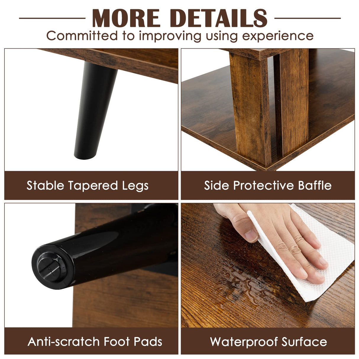 Tangkula Small Coffee Table for Small Space, 2-Tier Wooden Center Table with Open Storage Shelf, Side Baffle, Easy Assembly, Industrial Side Table for Living Room Bedroom (Rustic Brown) Tangkula