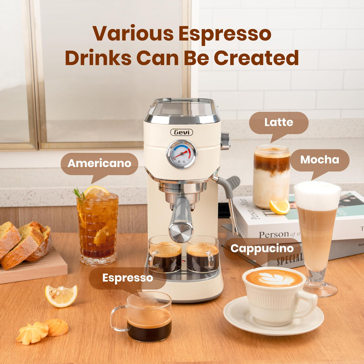 Gevi Espresso Machine 20 Bar with Grinder, Professional Espresso Maker with 35 Precise Grind Settings Burr Coffee Grinders Combos, Super-Automatic Espresso Machines, Gift for Coffee Lover Gevi