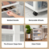 IRIS USA Plastic Drawer Storage Organizer Rolling Cart, with Wheels Casters, 3-Drawers, for Classroom Art Craft Supplies Dresser Closet Bathroom Dorm Bedroom Laundry Room, Wide, White/Clear IRIS