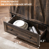 AMERLIFE 2 Pcs Farmhouse Kitchen Pantry Cabinet, 72" Tall Storage Cabinet with Adjustable Shelves & Barn Doors & Drawer, Freestanding Kitchen Cupboard for Dining Room, Living Room, Dark Rustic Oak AMERLIFE