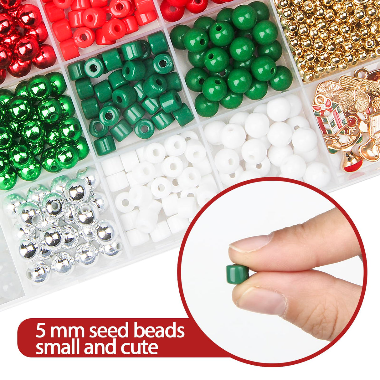 615PCS Christmas Beads for Jewelry Making, Red Green Beads for Bracelets Making Kit, Christmas Clay Beads Charms for Necklace Making Jewelry DIY Crafts Gifts for Girls Kids Adults Meafeng