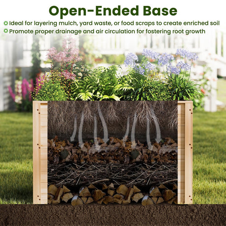 Giantex Wood Raised Garden Bed, 40"x25"x26" Elevated Planter Box w/Open-Ended Base for Deep-Rooted Plant Vegetable Fruit Flower, Outdoor Solid Wood Planter for Patio Backyard (1,40"x25"x26") Giantex