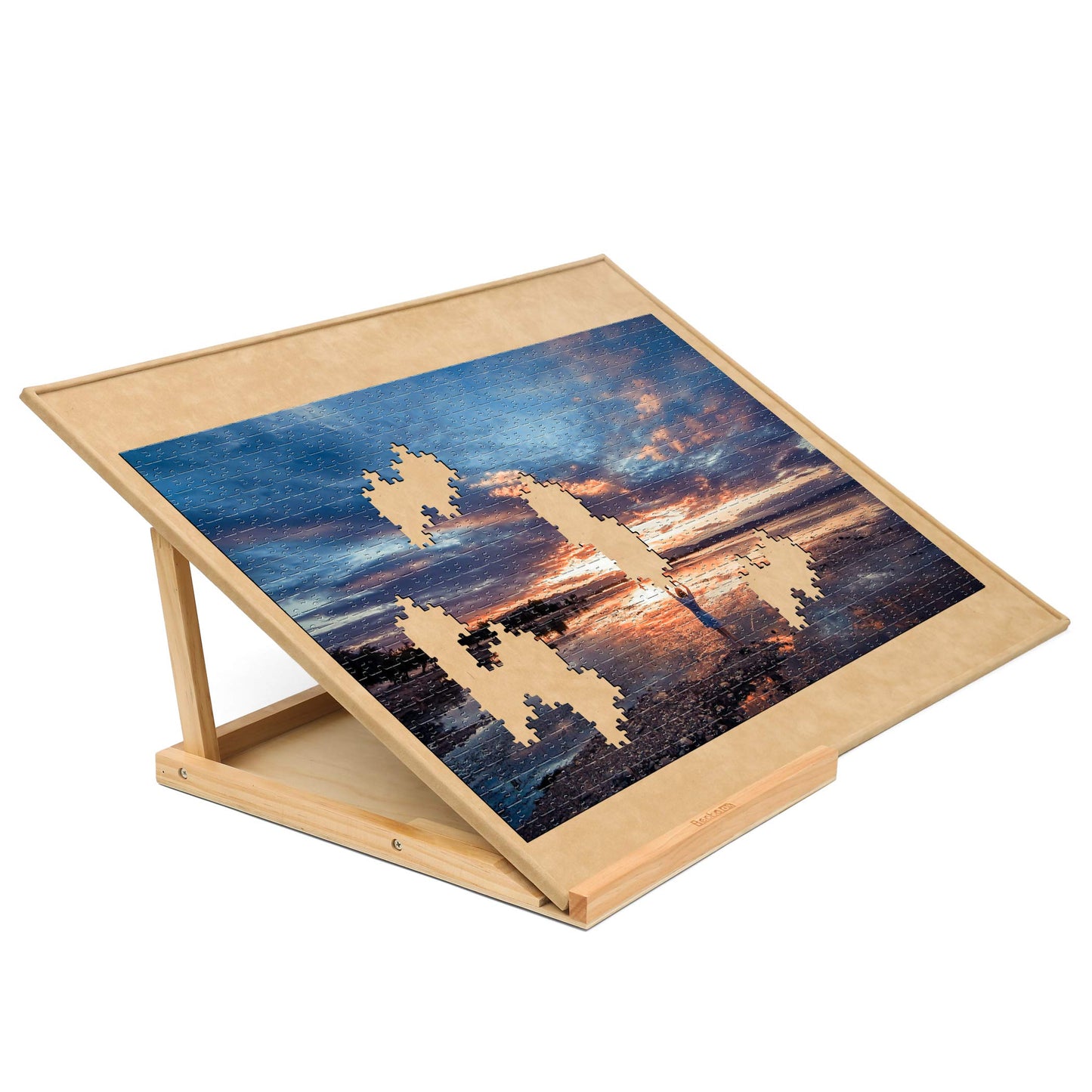 Becko US Puzzle Board with 2 Angle Adjustable Bracket/Stand, Wooden Puzzle Table with Premium Smooth Flannel Surface, Lightweight & Portable, Used Horizontally/Vertically for 1000 Piece Jigsa - WoodArtSupply