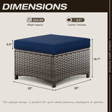 Joyside Outdoor Ottomans for Patio Set of 2 PE Wicker Steel Frame Outdoor Footstool with Removable Olefin Cushions for Garden, Patio, Backyard and Deck, Blue Joyside