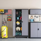 RAVIGIN Metal Garage Storage Cabinet with Wheels, 73" H Locking Tool Cabinet with 2 Doors and 4 Shelves, Tall Steel Cabinet for Garage, Heavy Duty File Cabinet for Office, School (Black Grey) RAVIGIN