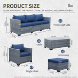 Lviden 6 Pieces Wicker Patio Furniture Sets Outdoor Conversation Set PE Rattan Sectional Sofa Couch with Storage Table and Royal Blue Cushions Lviden