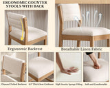 26.5'' Tall Bar Stools Set of 4 Modern Counter Stools with Backs Beige Linen Upholstered Bar Height Chairs Counter Height Island Stools with Wood Frame Farmhouse Wooden Barstools for Kitchen Island HNY