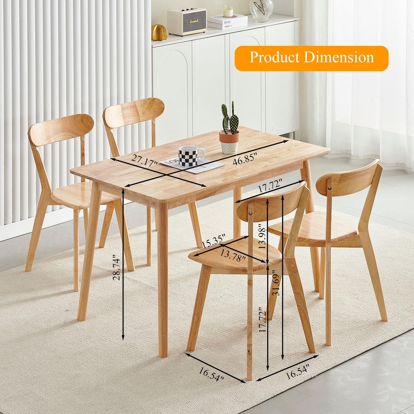 XHWECAN 5-Piece Wooden Dining Table and Chairs Set for 4, 47" Modern Solid Wood Table with 4 Louis Chairs for Dining Room, Kitchen, Small Space - WoodArtSupply