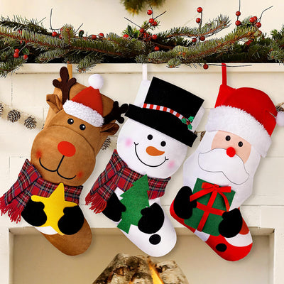 EverMerry Christmas Stockings, 3 PCS 18 Inches Classic Personalized Stockings for Fireplace Xmas Decoration, Large Santa, Snowman, Reindeer Stockings for Holiday Christmas Party