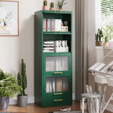 winiowa Green Metal 5-Tier Kitchen Storage Cabinet, 63" Tall Pantry Microwave Stand with Flip-up Acrylic Glass Doors, Freestanding Bakers Rack with Drawer for Kitchen, Dining/Living Room winiowa