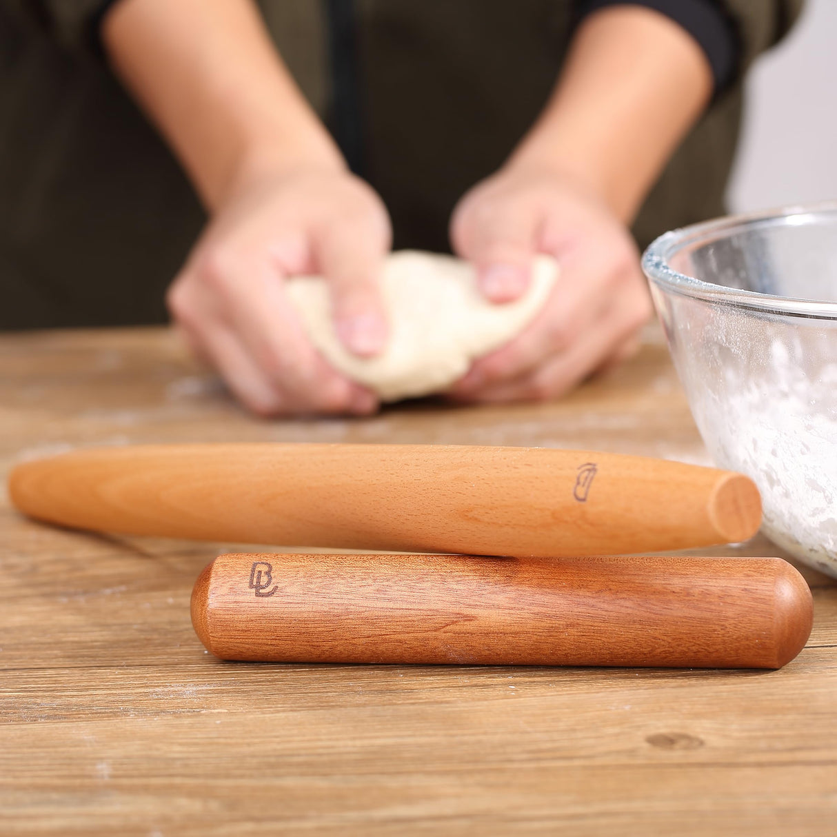 BAMBOO LAND- French Rolling Pin Set, 2 pcs, 16", 8", Natural Wood Rolling Pins for Baking, French Rolling Pin for Dough, Wooden Rolling Pin, Wood Rolling Pin, Pasta Rolling Pin, Pastry Roller Pin BAMBOO LAND