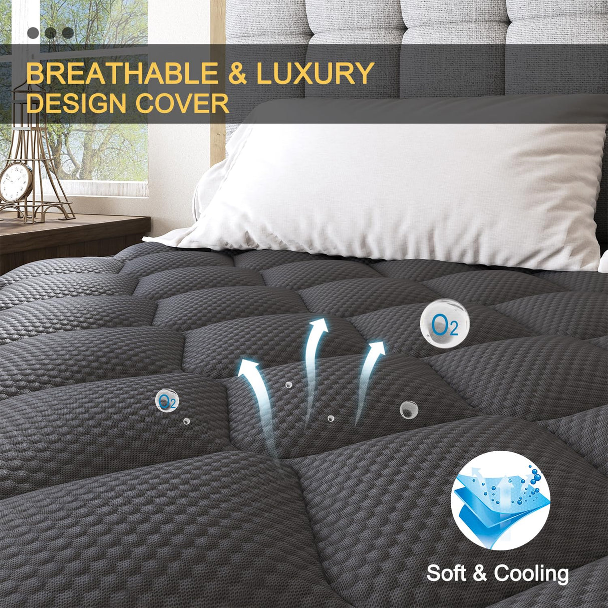 VISCOUNTESS Full Hybrid Mattress, 14 Inch Medium Mattresses Euro Top for Back & Lumbar Support, 100 Night Trial, Individual Pocket Spring Bed for Motion Isolation & Pressure Relief Black VISCOUNTESS