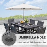 PamapicLife 7-Piece HDPE Outdoor Dining Set, Wood-Like Design Outdoor Table and Chairs with Elegant Armrest, All-Weather Patio Table and Chairs Set with Umbrella Hole for Porch, Poolside, Gray PamapicLife