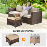 VINGLI Wicker Outdoor Ottoman Set of 2, All Weather PE Rattan Footstool for Patio w/Removable Cushions, Waterproof Rattan Foot Rest for Garden, Balcony, Poolside (Brown) VINGLI