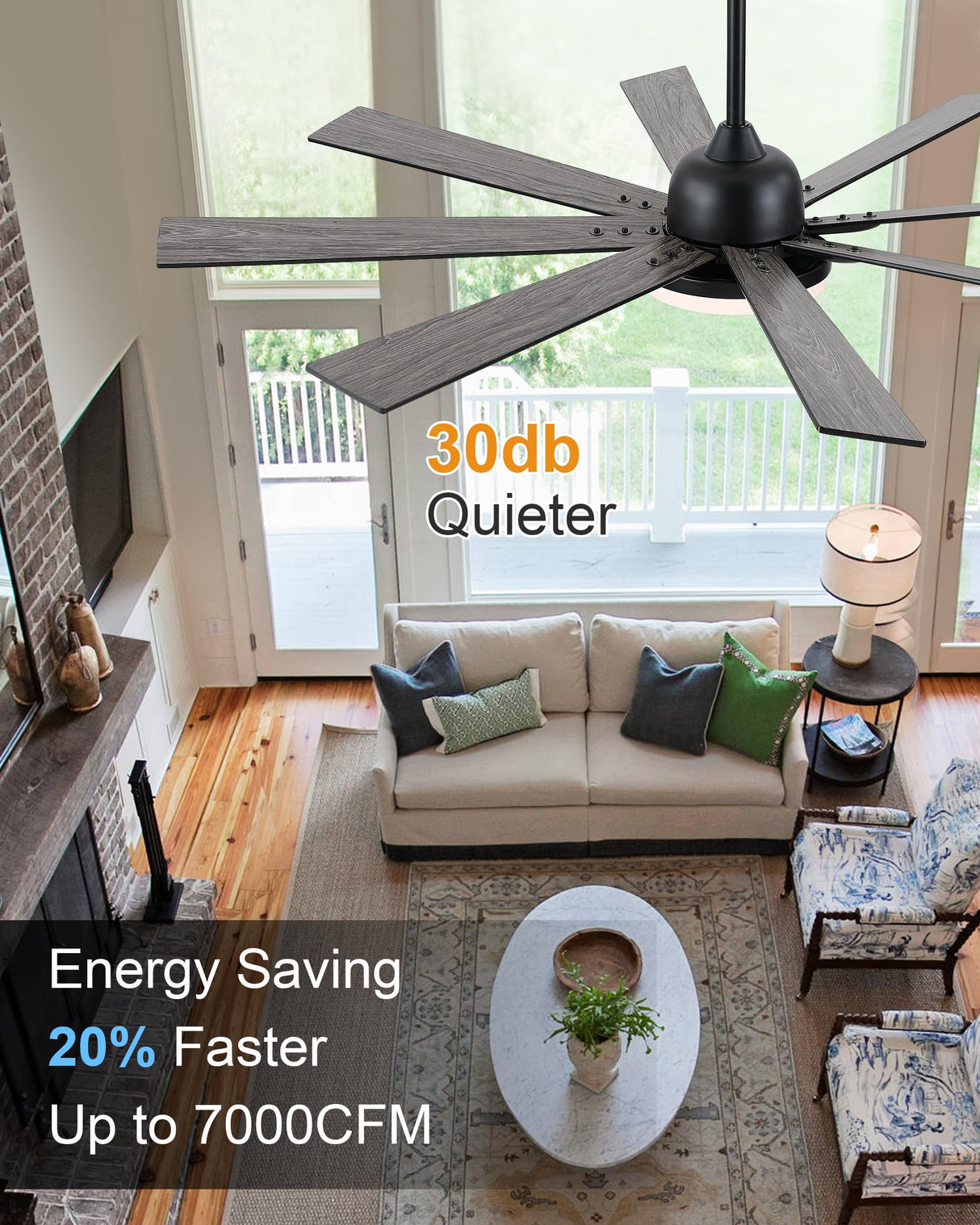 POCHFAN 62 inch Ceiling Fans with Lights and Remote Control, Large Black Ceiling fan with 8 Wooden Blades for Living Room Bedroom Patio, Quiet DC Motor, 3-CCT Dimmable,6 Speed POCHFAN