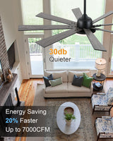 POCHFAN 62 inch Ceiling Fans with Lights and Remote Control, Large Black Ceiling fan with 8 Wooden Blades for Living Room Bedroom Patio, Quiet DC Motor, 3-CCT Dimmable,6 Speed POCHFAN