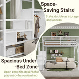 Mirightone Queen Size Loft Bed with Stairs and Storage, Metal Loft Bed Frame with Bedside Shelf and Large Under-Bed Space, Heavy-Duty Loft Beds for Adults Teens and Kids, White Mirightone